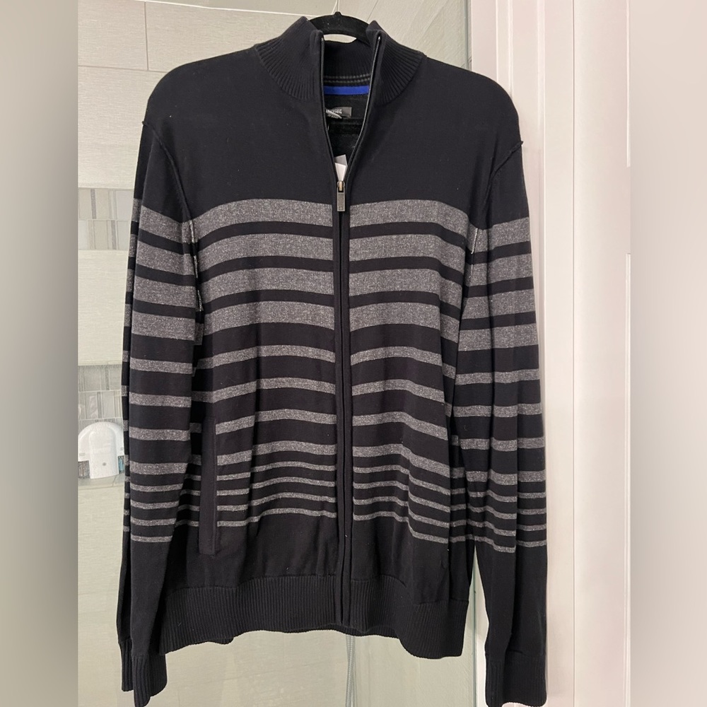 New Kenneth Cole Zipup Mens Black Stripped